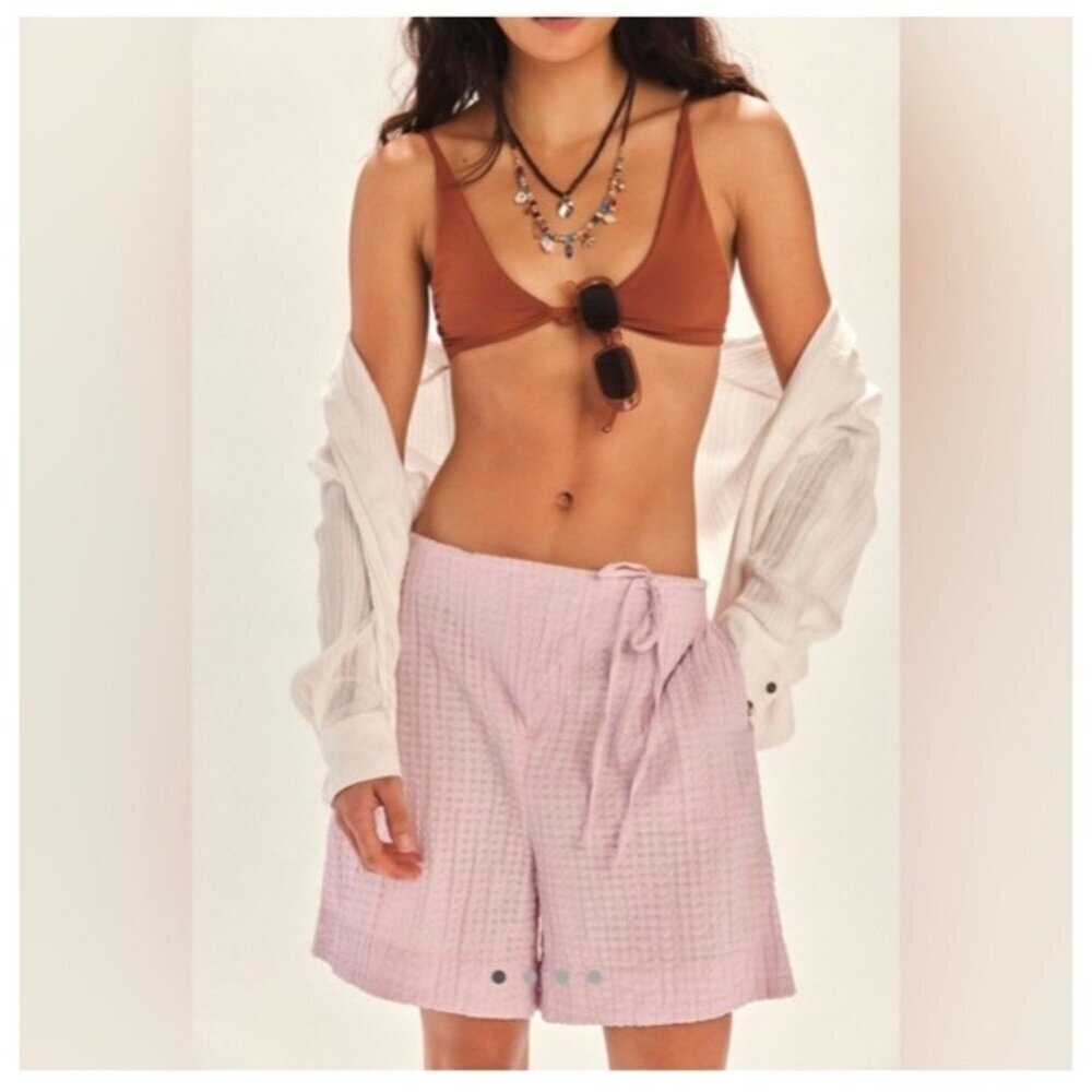 Free-est Size M Check Wrap Around Shorts Pink/Rose Free People High Rise - Picture 1 of 16